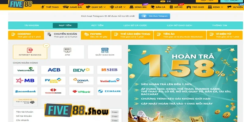 Nạp tiền Five88 nhanh ch&oacute;ng